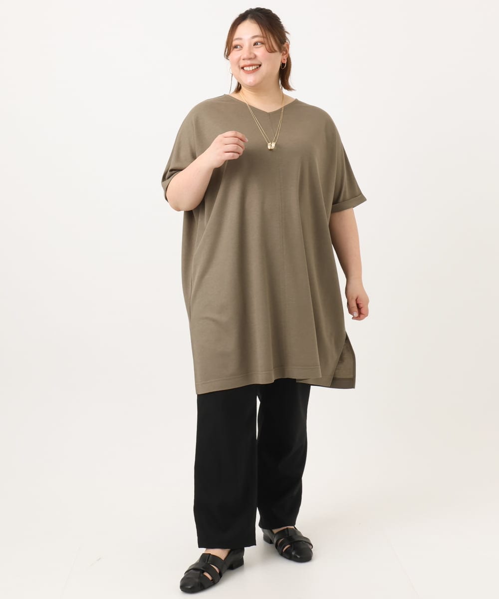 OLEGA29099 eur3(エウルキューブ) 【大きいサイズ/接触冷感】カノコボクシーシルエットチュニック カーキ(36)