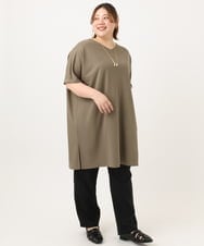 OLEGA29099 eur3(エウルキューブ) 【大きいサイズ/接触冷感】カノコボクシーシルエットチュニック カーキ(36)