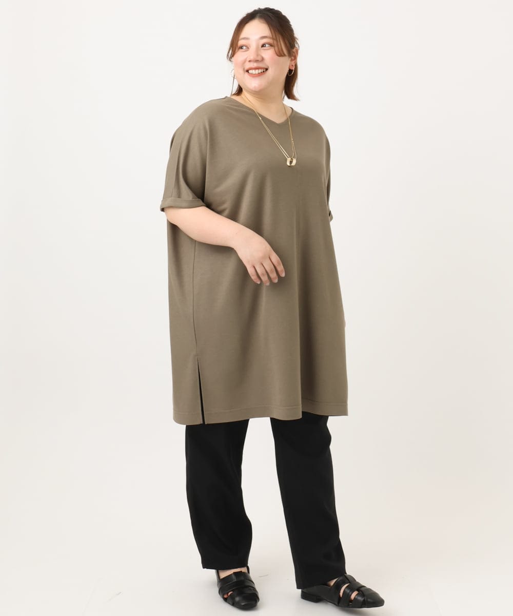 OLEGA29099 eur3(エウルキューブ) 【大きいサイズ/接触冷感】カノコボクシーシルエットチュニック カーキ(36)