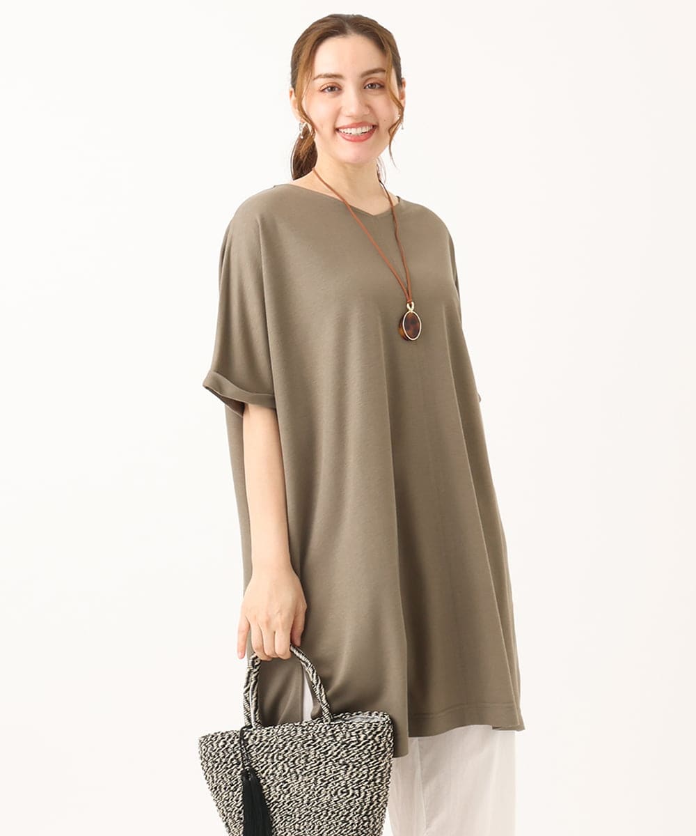 OLEGA29099 eur3(エウルキューブ) 【大きいサイズ/接触冷感】カノコボクシーシルエットチュニック カーキ(36)