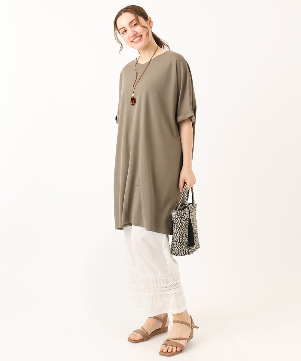 OLEGA29099 eur3(エウルキューブ) 【大きいサイズ/接触冷感】カノコボクシーシルエットチュニック カーキ(36)