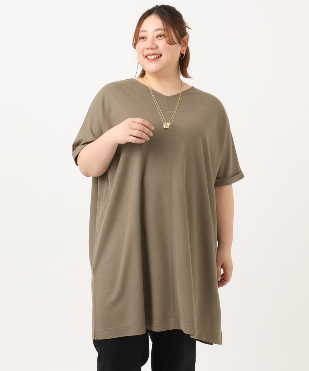 OLEGA29099 eur3(エウルキューブ) 【大きいサイズ/接触冷感】カノコボクシーシルエットチュニック カーキ(36)