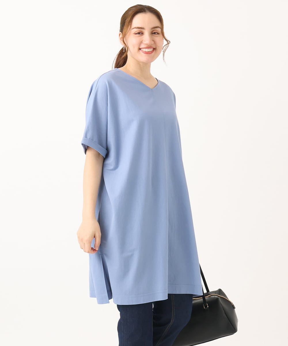 OLEGA29099 eur3(エウルキューブ) 【大きいサイズ/接触冷感】カノコボクシーシルエットチュニック ブルー(55)