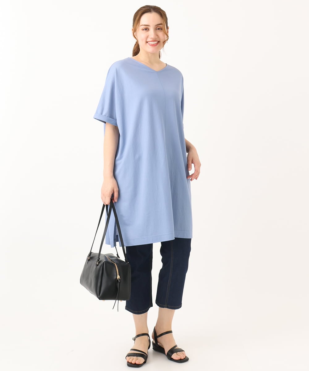 OLEGA29099 eur3(エウルキューブ) 【大きいサイズ/接触冷感】カノコボクシーシルエットチュニック ブルー(55)