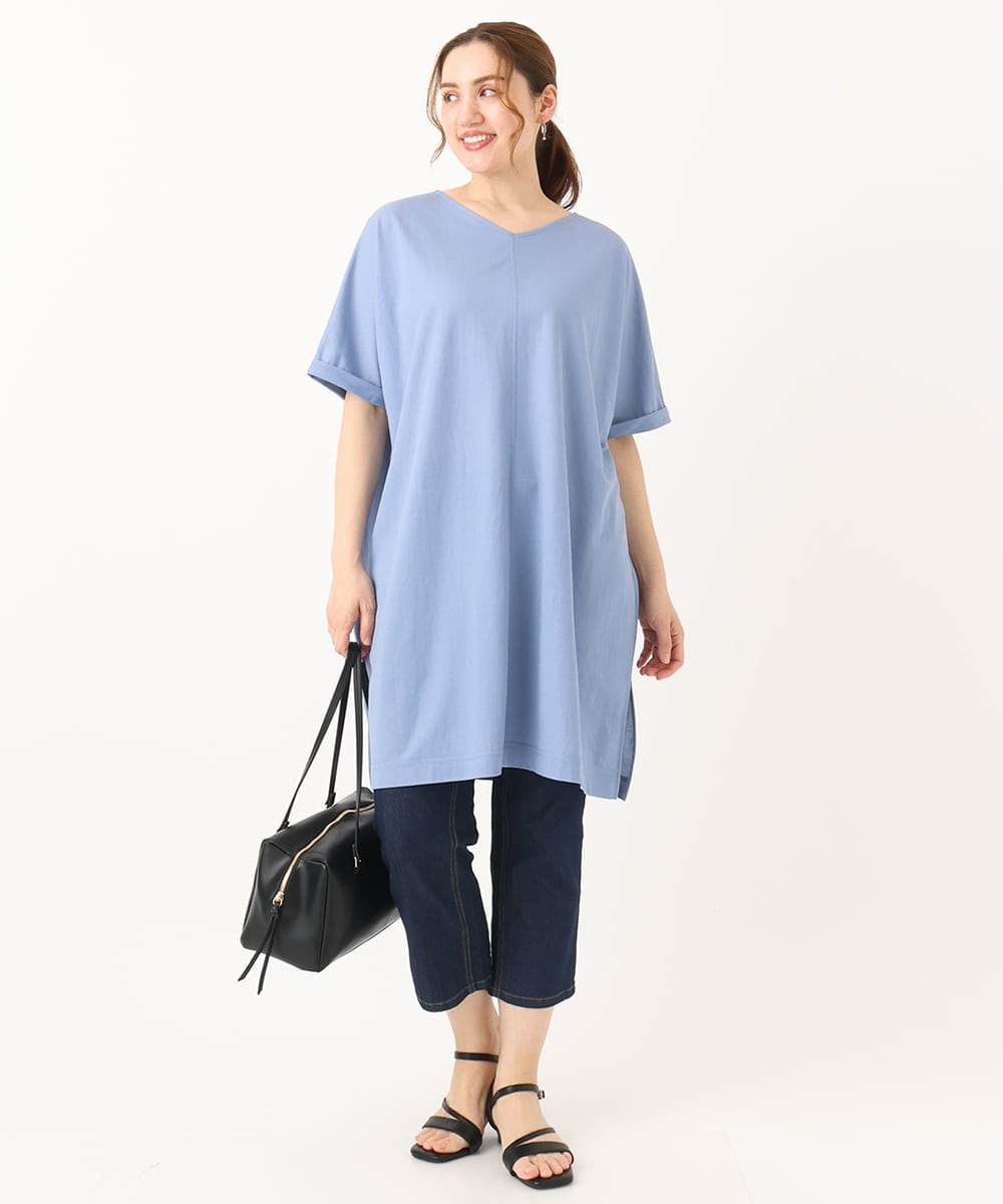 OLEGA29099 eur3(エウルキューブ) 【大きいサイズ/接触冷感】カノコボクシーシルエットチュニック ブルー(55)