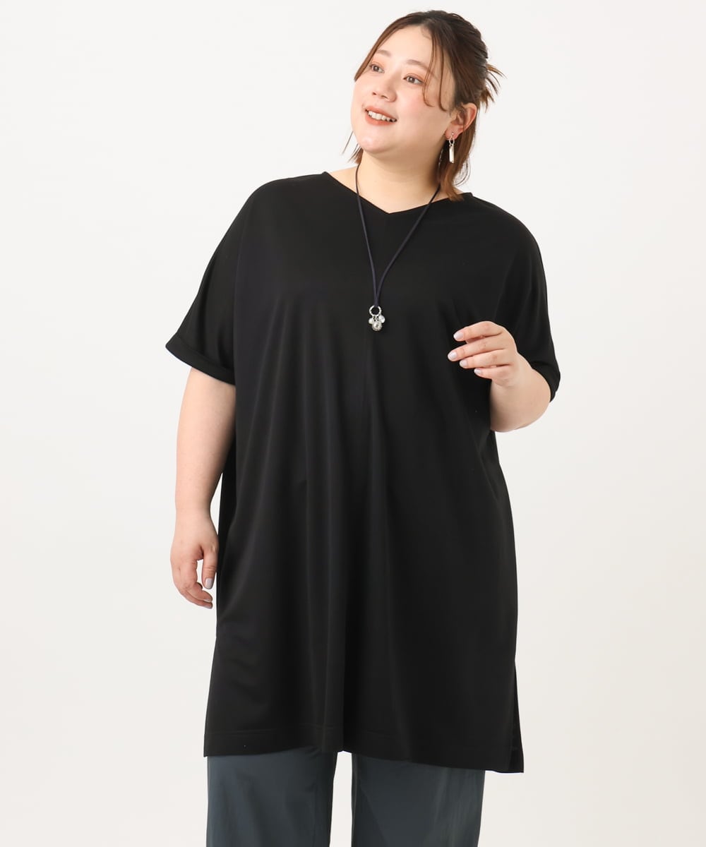 OLEGA29099 eur3(エウルキューブ) 【大きいサイズ/接触冷感】カノコボクシーシルエットチュニック ブラック(94)
