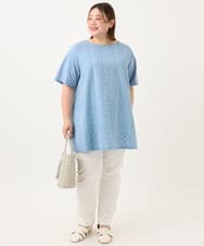 OLEGA40099 eur3(エウルキューブ) 【WEB先行販売】【大きいサイズ/soso×eur3】レースラグランチュニック ライトブルー(50)