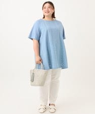 OLEGA40099 eur3(エウルキューブ) 【WEB先行販売】【大きいサイズ/soso×eur3】レースラグランチュニック ライトブルー(50)