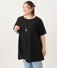 OLEGA40099 eur3(エウルキューブ) 【WEB先行販売】【大きいサイズ/soso×eur3】レースラグランチュニック ブラック(94)