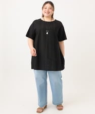 OLEGA40099 eur3(エウルキューブ) 【WEB先行販売】【大きいサイズ/soso×eur3】レースラグランチュニック ブラック(94)