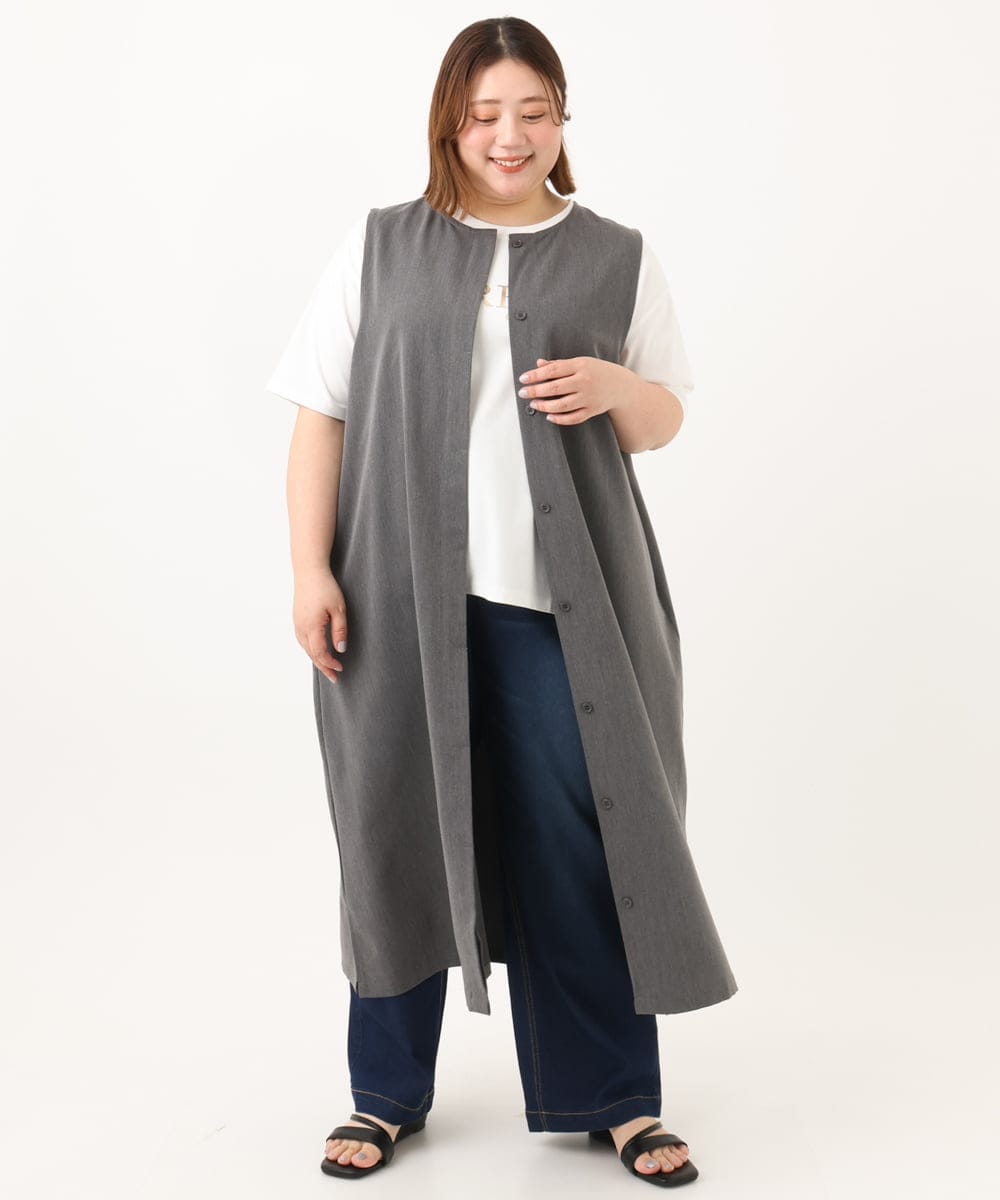 OLEGA41129 eur3(エウルキューブ) 【WEB先行販売】【大きいサイズ/soso×eur3】2wayノースリーブワンピース グレー(92)