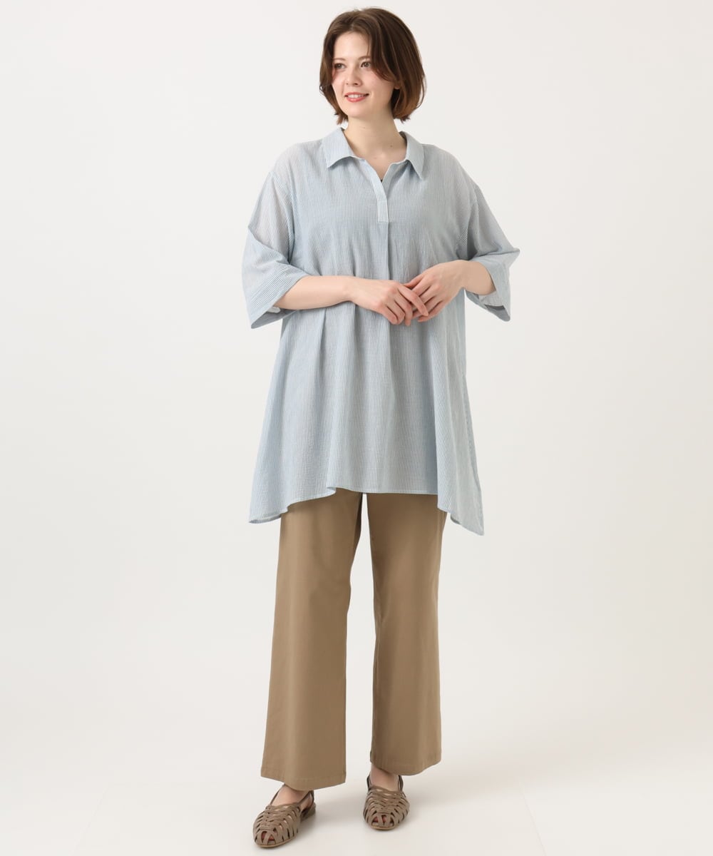OLEGD04089 eur3(エウルキューブ) 【WEB先行販売】【大きいサイズ】コットンシアーチュニック ブルー