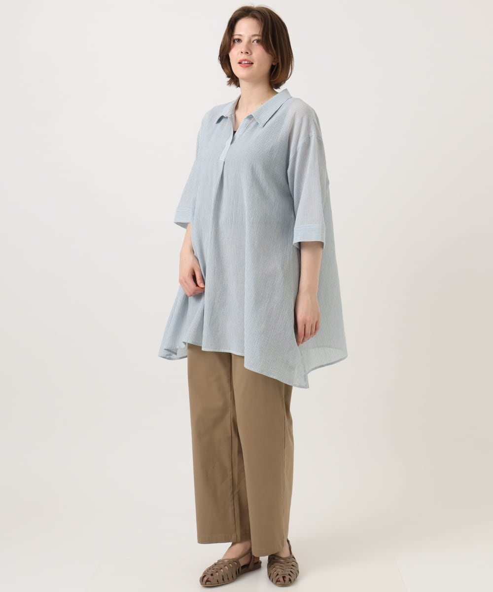 OLEGD04089 eur3(エウルキューブ) 【WEB先行販売】【大きいサイズ】コットンシアーチュニック ブルー