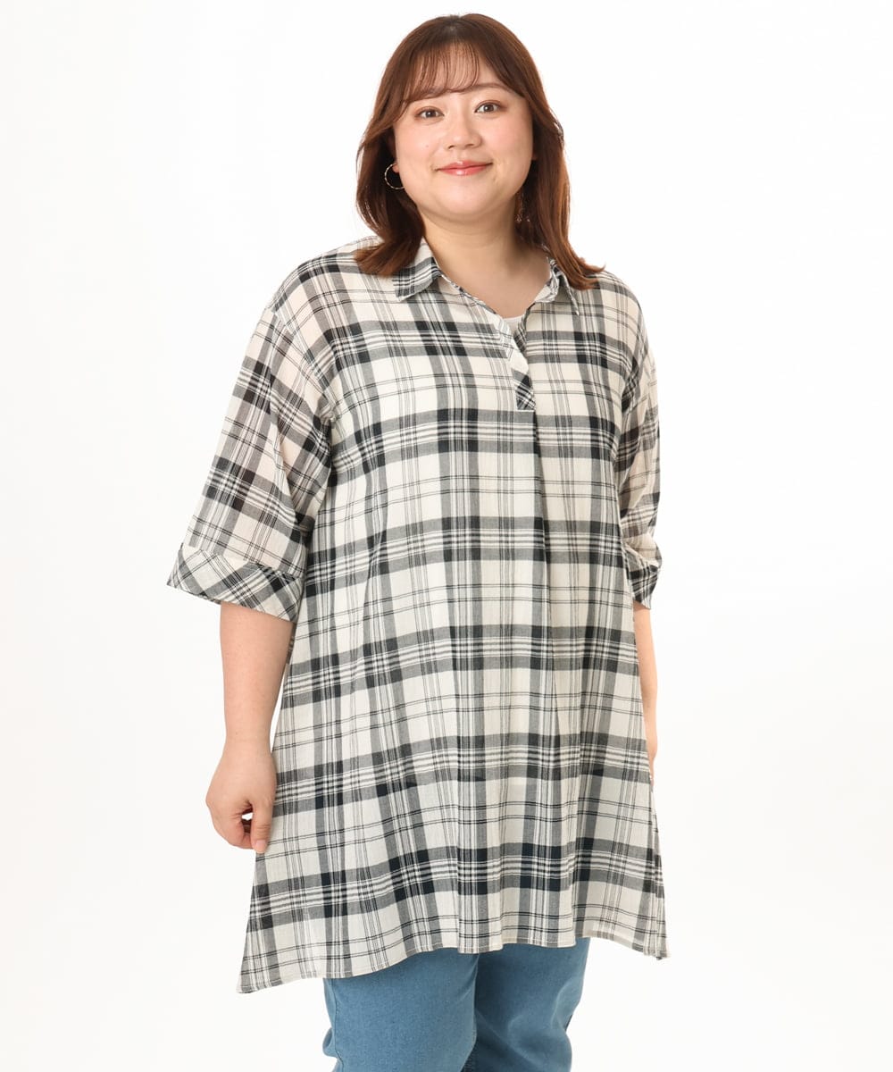 OLEGD04089 eur3(エウルキューブ) 【WEB先行販売】【大きいサイズ】コットンシアーチュニック アイボリー
