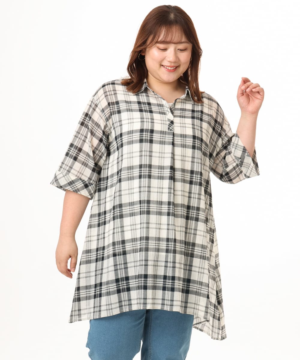 OLEGD04089 eur3(エウルキューブ) 【WEB先行販売】【大きいサイズ】コットンシアーチュニック アイボリー