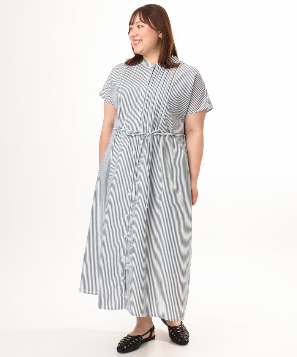 OLEGD14109 eur3(エウルキューブ) 【WEB先行販売】【大きいサイズ/a.v.v×eur3】ピンタックワンピース ネイビー