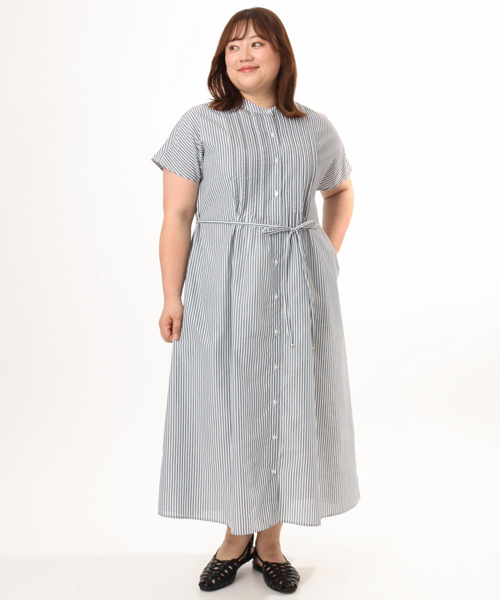 OLEGD14109 eur3(エウルキューブ) 【WEB先行販売】【大きいサイズ/a.v.v×eur3】ピンタックワンピース ネイビー