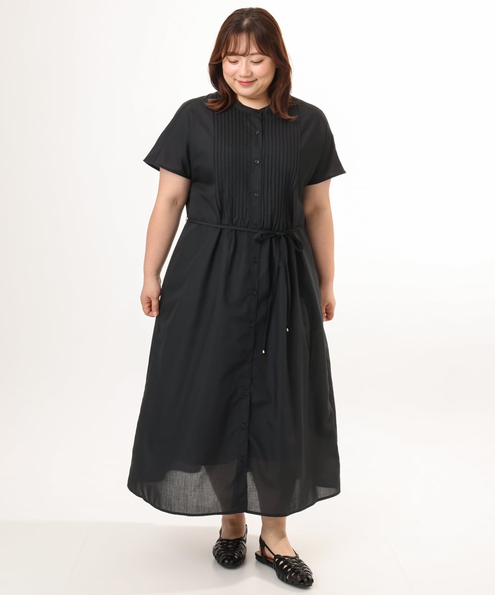 OLEGD14109 eur3(エウルキューブ) 【WEB先行販売】【大きいサイズ/a.v.v×eur3】ピンタックワンピース ブラック