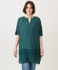 OLEGD17119 eur3(エウルキューブ) 【WEB先行販売】【大きいサイズ】裾レースチュニック グリーン