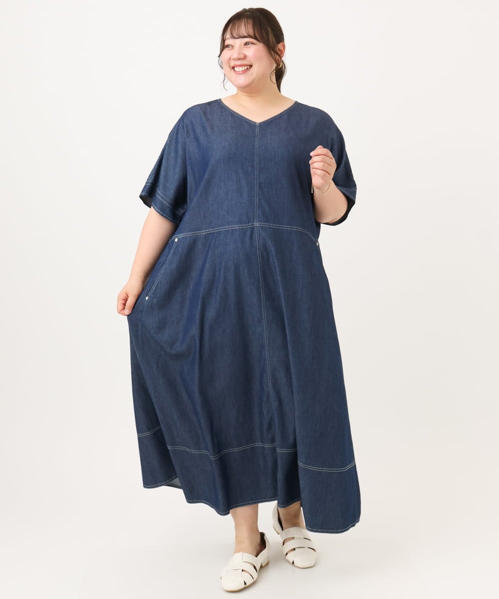 OLEGD22119 eur3(エウルキューブ) 【大きいサイズ】デニムワンピース ネイビー