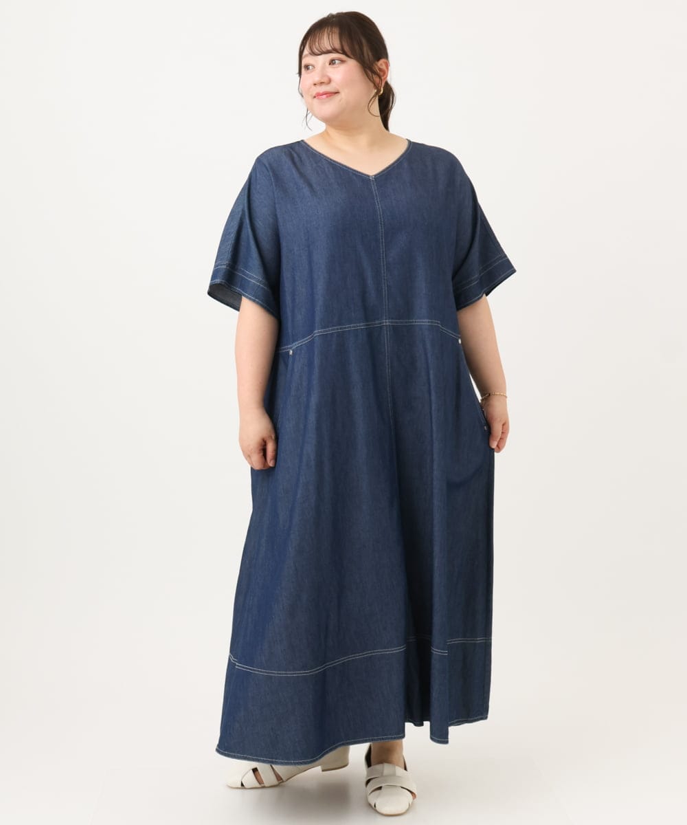 OLEGD22119 eur3(エウルキューブ) 【大きいサイズ】デニムワンピース ネイビー