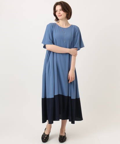 OLEGD23139 eur3 【WEB先行販売】【大きいサイズ】バイカラーフレアスリーブワンピース