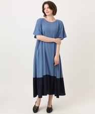 OLEGD23139 eur3(エウルキューブ) 【WEB先行販売】【大きいサイズ】バイカラーフレアスリーブワンピース ブルー