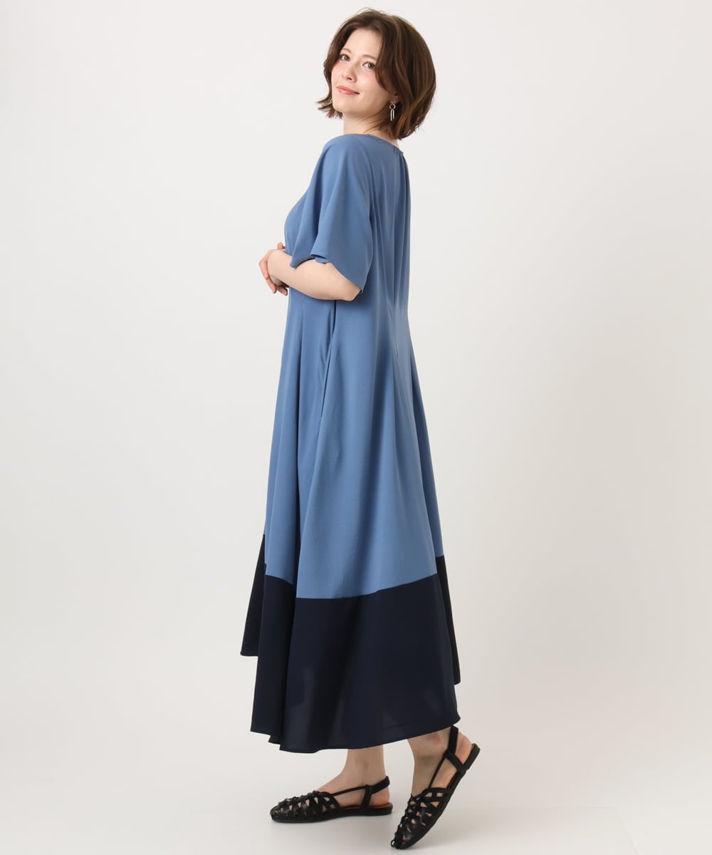 OLEGD23139 eur3(エウルキューブ) 【WEB先行販売】【大きいサイズ】バイカラーフレアスリーブワンピース ブルー