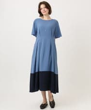 OLEGD23139 eur3(エウルキューブ) 【WEB先行販売】【大きいサイズ】バイカラーフレアスリーブワンピース ブルー