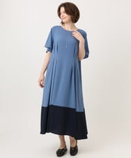 OLEGD23139 eur3(エウルキューブ) 【WEB先行販売】【大きいサイズ】バイカラーフレアスリーブワンピース ブルー