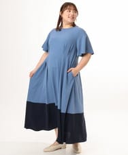 OLEGD23139 eur3(エウルキューブ) 【WEB先行販売】【大きいサイズ】バイカラーフレアスリーブワンピース ブルー