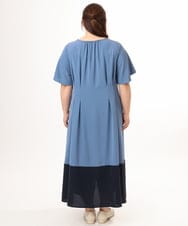 OLEGD23139 eur3(エウルキューブ) 【WEB先行販売】【大きいサイズ】バイカラーフレアスリーブワンピース ブルー