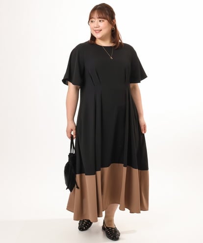 OLEGD23139 eur3 【WEB先行販売】【大きいサイズ】バイカラーフレアスリーブワンピース