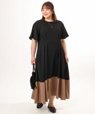 OLEGD23139 eur3(エウルキューブ) 【WEB先行販売】【大きいサイズ】バイカラーフレアスリーブワンピース ブラック