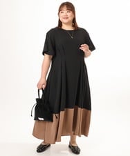 OLEGD23139 eur3(エウルキューブ) 【WEB先行販売】【大きいサイズ】バイカラーフレアスリーブワンピース ブラック