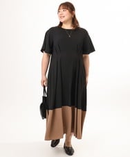 OLEGD23139 eur3(エウルキューブ) 【WEB先行販売】【大きいサイズ】バイカラーフレアスリーブワンピース ブラック