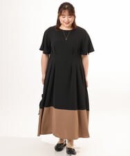 OLEGD23139 eur3(エウルキューブ) 【WEB先行販売】【大きいサイズ】バイカラーフレアスリーブワンピース ブラック