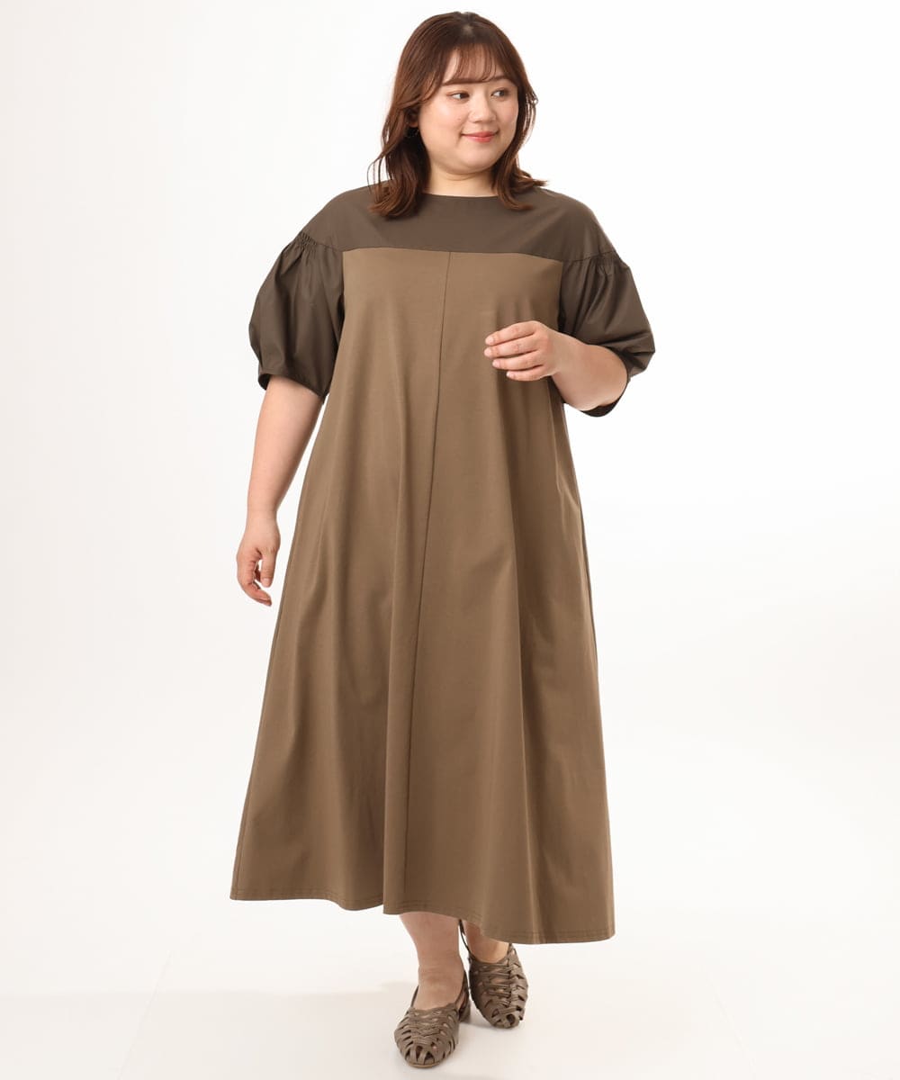 OLEGD24129 eur3(エウルキューブ) 【WEB先行販売】【大きいサイズ】切り替えコンビワンピース モカ