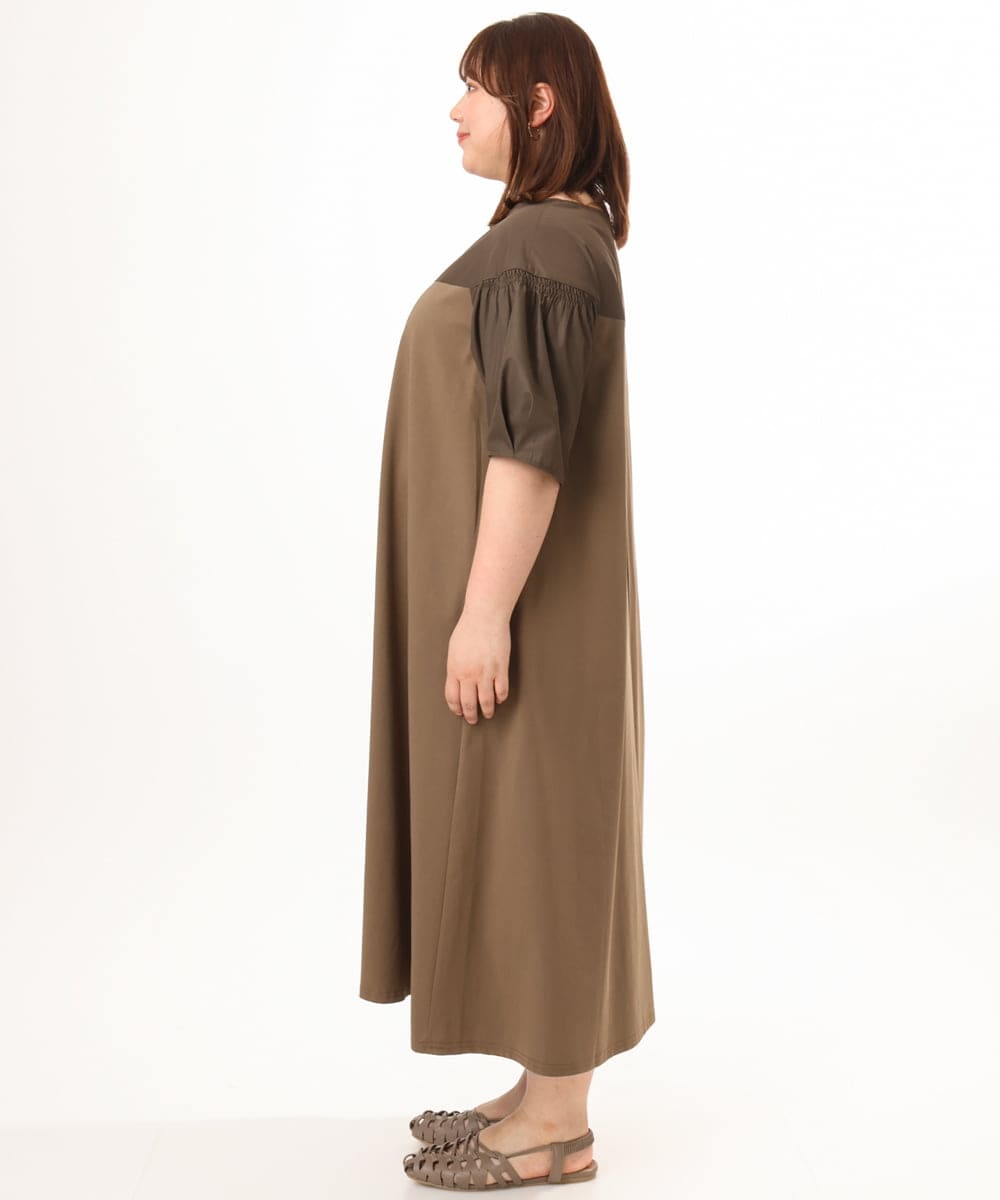 OLEGD24129 eur3(エウルキューブ) 【WEB先行販売】【大きいサイズ】切り替えコンビワンピース モカ