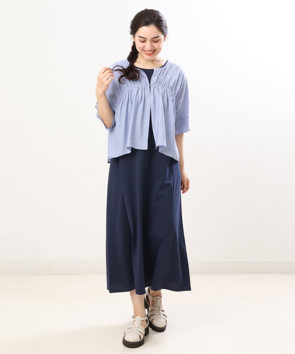 OLEGS34130 eur3(エウルキューブ) 【大きいサイズ/2点セット】シアーボレロ＆Aラインワンピース ライトブルー(50)