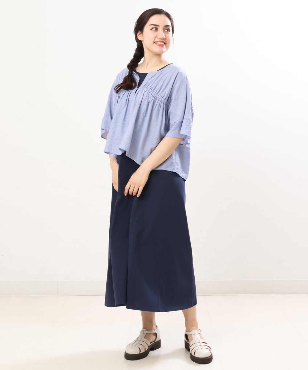 OLEGS34130 eur3(エウルキューブ) 【大きいサイズ/2点セット】シアーボレロ＆Aラインワンピース ライトブルー(50)