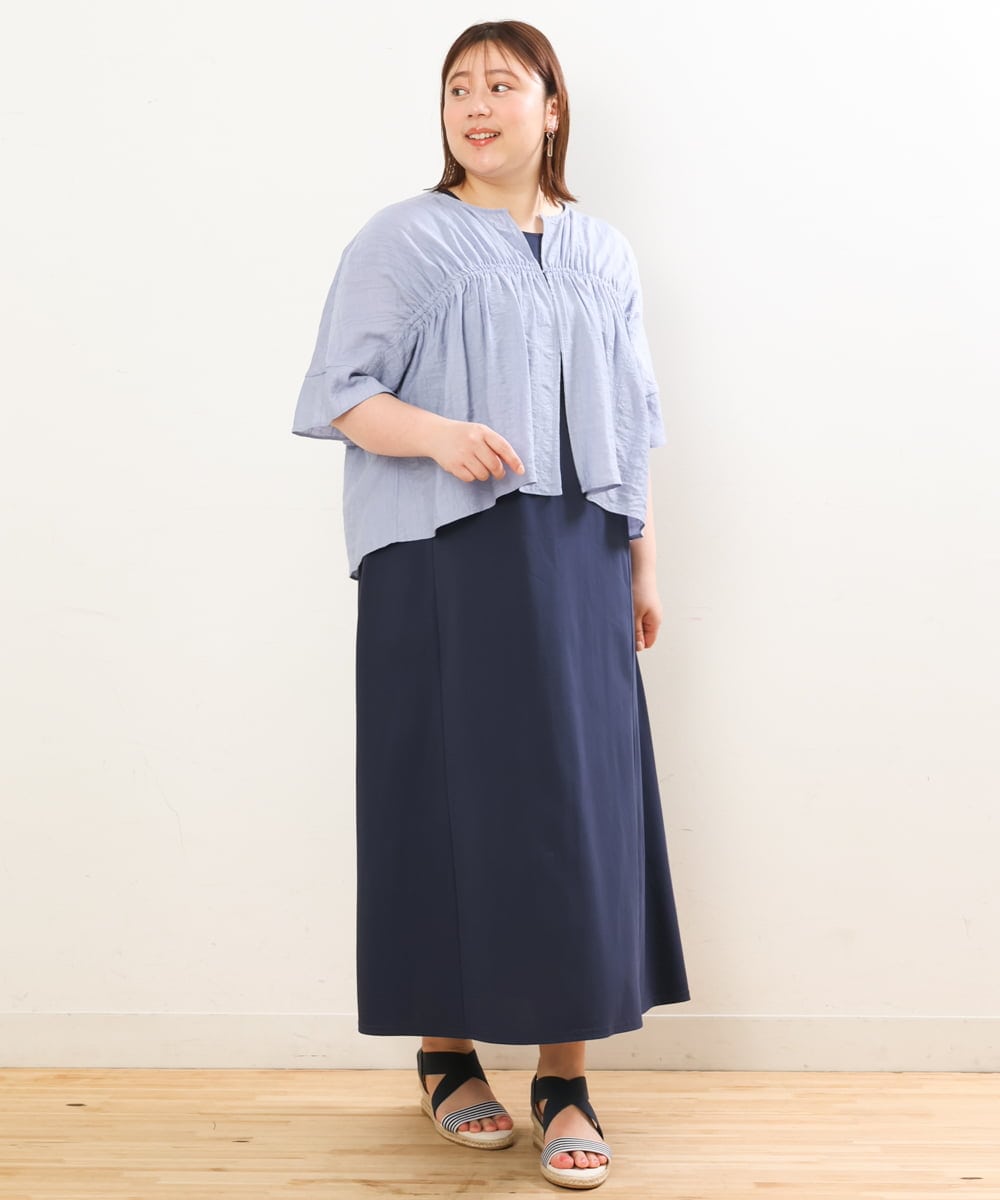 OLEGS34130 eur3(エウルキューブ) 【大きいサイズ/2点セット】シアーボレロ＆Aラインワンピース ライトブルー(50)