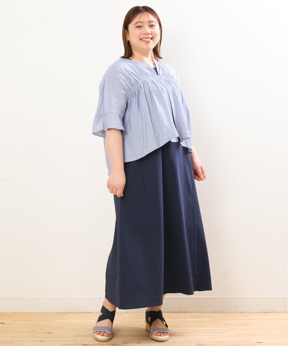 OLEGS34130 eur3(エウルキューブ) 【大きいサイズ/2点セット】シアーボレロ＆Aラインワンピース ライトブルー(50)