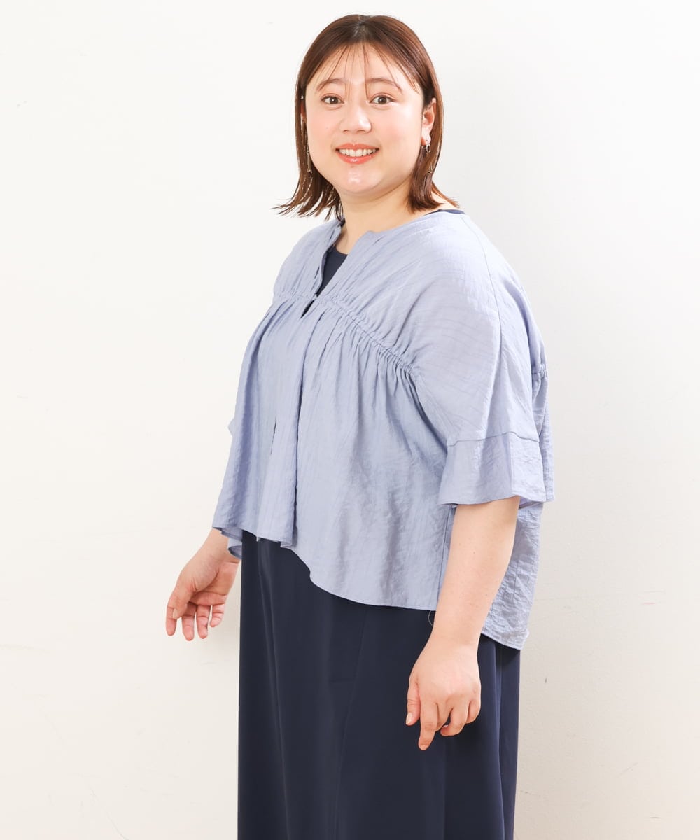 OLEGS34130 eur3(エウルキューブ) 【大きいサイズ/2点セット】シアーボレロ＆Aラインワンピース ライトブルー(50)