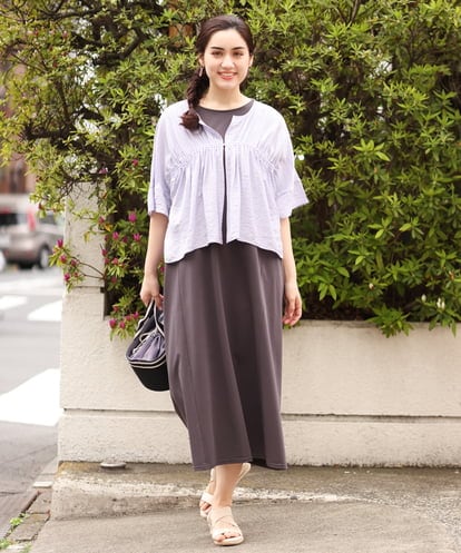OLEGS34130 eur3 【大きいサイズ/2点セット】シアーボレロ＆Aラインワンピース