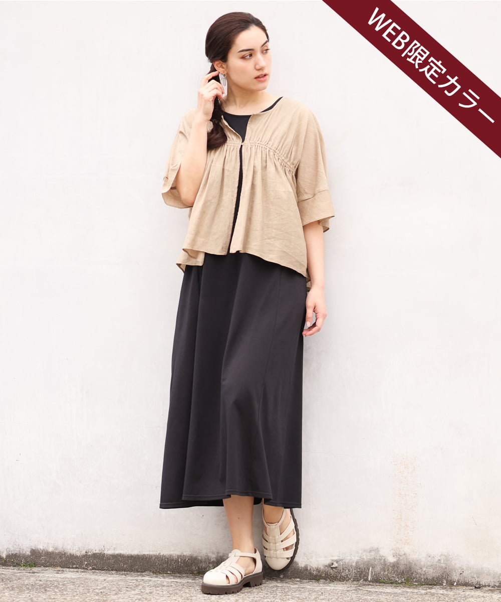 OLEGS34130 eur3(エウルキューブ) 【大きいサイズ/2点セット】シアーボレロ＆Aラインワンピース ベージュ(82)