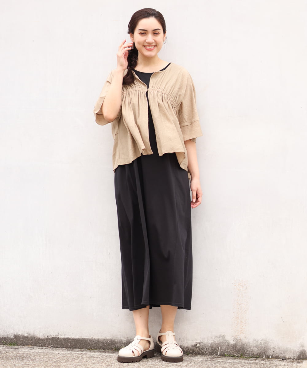 OLEGS34130 eur3(エウルキューブ) 【大きいサイズ/2点セット】シアーボレロ＆Aラインワンピース ベージュ(82)