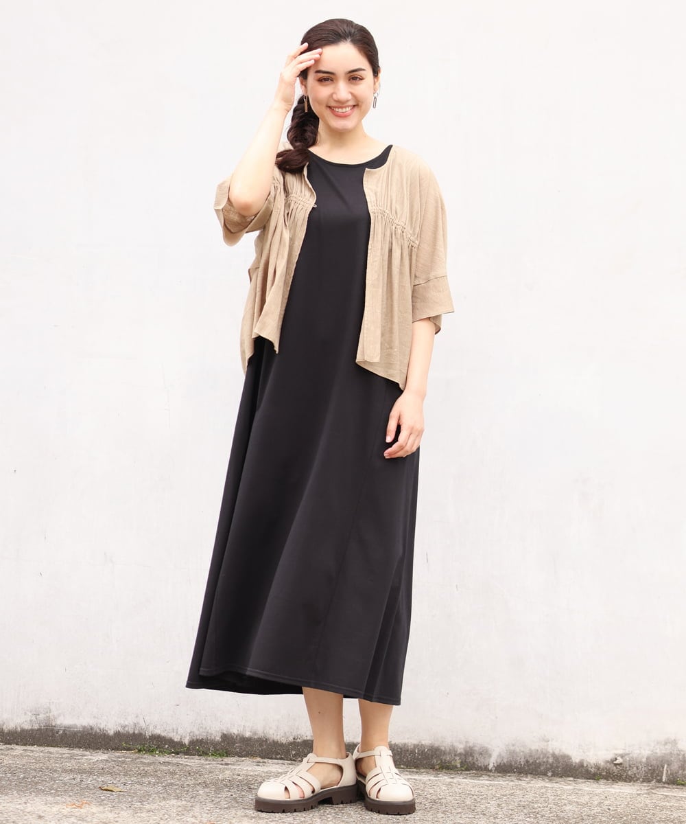 OLEGS34130 eur3(エウルキューブ) 【大きいサイズ/2点セット】シアーボレロ＆Aラインワンピース ベージュ(82)