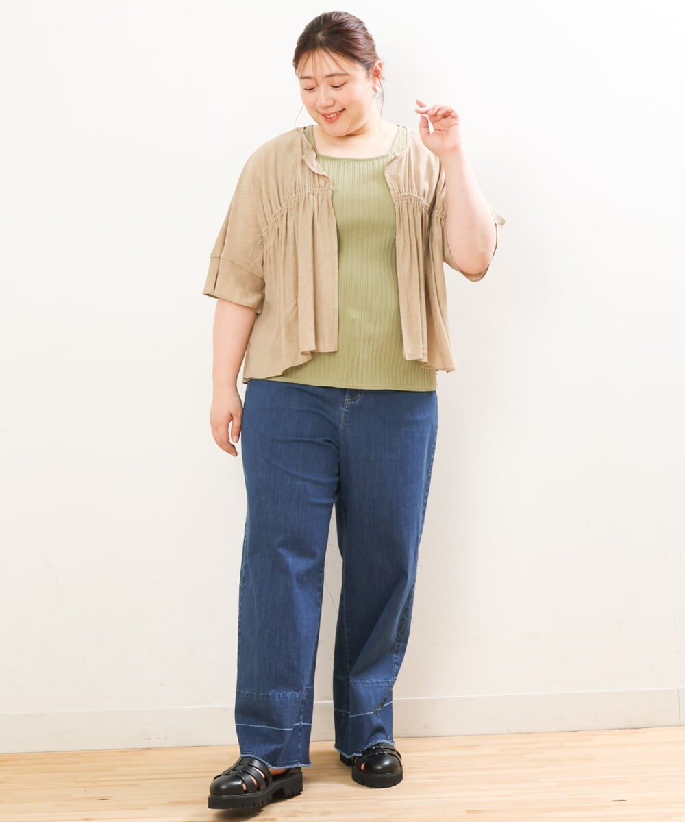 OLEGS34130 eur3(エウルキューブ) 【大きいサイズ/2点セット】シアーボレロ＆Aラインワンピース ベージュ(82)
