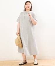 OLEGS37120 eur3(エウルキューブ) 【大きいサイズ/soso×eur3】ストライプシャツワンピース ブラック(94)